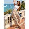 image:imageAcelitt Womens Gingham Pants Summer Casual Elastic Waist Straight Leg Ruffle Hem Stretchy Cropped Trousers with Pockets02brown