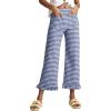 image:imageAcelitt Womens Gingham Pants Summer Casual Elastic Waist Straight Leg Ruffle Hem Stretchy Cropped Trousers with Pockets02blue