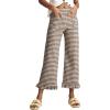 image:imageAcelitt Womens Gingham Pants Summer Casual Elastic Waist Straight Leg Ruffle Hem Stretchy Cropped Trousers with Pockets02brown