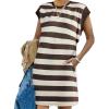 image:imageAcelitt Womens Summer Crewneck Striped Dress with PocketsSXXLBrown