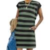 image:imageAcelitt Womens Summer Crewneck Striped Dress with PocketsSXXLGreen