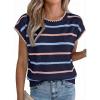 image:imageAcelitt Womens Contrast Ruffle Trim Knit Top Crew Neck Cap Sleeve Lightweight Sweater Vest Casual Loose Fit Pullover BlouseZblue