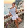 image:imageAcelitt Womens Striped Off Shoulder T Shirt Casual Short Sleeve Boat Neck Ruched Summer Tops Loose Fit Asymmetrical BlouseBlue Stripe