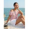 image:imageAcelitt Womens Striped Off Shoulder T Shirt Casual Short Sleeve Boat Neck Ruched Summer Tops Loose Fit Asymmetrical BlouseRed Stripe