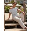 image:imageAcelitt Womens Striped Off Shoulder T Shirt Casual Short Sleeve Boat Neck Ruched Summer Tops Loose Fit Asymmetrical BlouseSky Blue Stripe