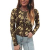 image:imageAcelitt Mesh Tops for Women Sexy Sheer Long Sleeve Shirts Casual Crew Neck Floral BlouseFloral Brown