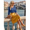 image:imageAcelitt 34 Length Sleeve Womens Tops Boho V Neck Lace Shirt Trendy Blouses Dressy Casual Vacation ClothesSail Blue