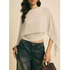image:imageAcelitt Womens Chiffon Cape Blouse Asymmetrical Flowy Batwing Sleeve Crop Top Dressy Sheer Shawl ShirtBeige