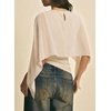image:imageAcelitt Womens Chiffon Cape Blouse Asymmetrical Flowy Batwing Sleeve Crop Top Dressy Sheer Shawl ShirtBeige