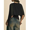 image:imageAcelitt Womens Chiffon Cape Blouse Asymmetrical Flowy Batwing Sleeve Crop Top Dressy Sheer Shawl ShirtBlack
