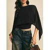 image:imageAcelitt Womens Chiffon Cape Blouse Asymmetrical Flowy Batwing Sleeve Crop Top Dressy Sheer Shawl ShirtBlack
