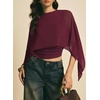 image:imageAcelitt Womens Chiffon Cape Blouse Asymmetrical Flowy Batwing Sleeve Crop Top Dressy Sheer Shawl ShirtBurgundy