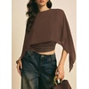 image:imageAcelitt Womens Chiffon Cape Blouse Asymmetrical Flowy Batwing Sleeve Crop Top Dressy Sheer Shawl ShirtDark Brown