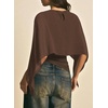 image:imageAcelitt Womens Chiffon Cape Blouse Asymmetrical Flowy Batwing Sleeve Crop Top Dressy Sheer Shawl ShirtDark Brown