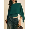 image:imageAcelitt Womens Chiffon Cape Blouse Asymmetrical Flowy Batwing Sleeve Crop Top Dressy Sheer Shawl ShirtSea Green