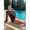 image:imageAcelitt Womens Leopard Print Mesh Bodycon Mini Dress Flare Bell Long Sleeve Sexy Club Night Out Cocktail Party Short DressesLight Grey