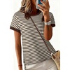 image:imageAcelitt Womens Short Sleeve Knit Tops 2026 Trendy Crewneck Striped T Shirts Casual Summer Blouses OutfitsCoffee