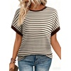 image:imageAcelitt Womens Short Sleeve Knit Tops 2026 Trendy Crewneck Striped T Shirts Casual Summer Blouses OutfitsCoffee