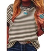image:imageAcelitt Womens Short Sleeve Knit Tops 2026 Trendy Crewneck Striped T Shirts Casual Summer Blouses OutfitsCoffee