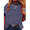 image:imageAcelitt Womens Short Sleeve Knit Tops 2026 Trendy Crewneck Striped T Shirts Casual Summer Blouses OutfitsDirty Blue