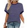 image:imageAcelitt Womens Short Sleeve Knit Tops 2026 Trendy Crewneck Striped T Shirts Casual Summer Blouses OutfitsDirty Blue