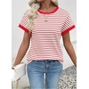 image:imageAcelitt Womens Short Sleeve Knit Tops 2026 Trendy Crewneck Striped T Shirts Casual Summer Blouses OutfitsFiery Red