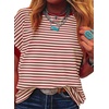 image:imageAcelitt Womens Short Sleeve Knit Tops 2026 Trendy Crewneck Striped T Shirts Casual Summer Blouses OutfitsFiery Red