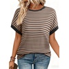 image:imageAcelitt Womens Short Sleeve Knit Tops 2026 Trendy Crewneck Striped T Shirts Casual Summer Blouses OutfitsPale Khaki