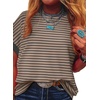 image:imageAcelitt Womens Short Sleeve Knit Tops 2026 Trendy Crewneck Striped T Shirts Casual Summer Blouses OutfitsPale Khaki
