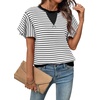 image:imageAcelitt Womens Short Sleeve Knit Tops 2026 Trendy Crewneck Striped T Shirts Casual Summer Blouses OutfitsV Black