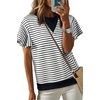 image:imageAcelitt Womens Short Sleeve Knit Tops 2026 Trendy Crewneck Striped T Shirts Casual Summer Blouses OutfitsV Black