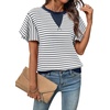 image:imageAcelitt Womens Short Sleeve Knit Tops 2026 Trendy Crewneck Striped T Shirts Casual Summer Blouses OutfitsV Blue
