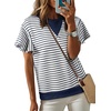 image:imageAcelitt Womens Short Sleeve Knit Tops 2026 Trendy Crewneck Striped T Shirts Casual Summer Blouses OutfitsV Blue