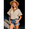 image:imageAcelitt Womens Short Sleeve Knit Tops 2026 Trendy Crewneck Striped T Shirts Casual Summer Blouses OutfitsV Brown