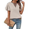 image:imageAcelitt Womens Short Sleeve Knit Tops 2026 Trendy Crewneck Striped T Shirts Casual Summer Blouses OutfitsV Brown