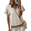 image:imageAcelitt Womens Short Sleeve Knit Tops 2026 Trendy Crewneck Striped T Shirts Casual Summer Blouses OutfitsV Brown