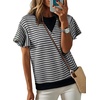 image:imageAcelitt Womens Short Sleeve Knit Tops 2026 Trendy Crewneck Striped T Shirts Casual Summer Blouses OutfitsV Gray