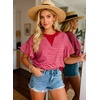 image:imageAcelitt Womens Short Sleeve Knit Tops 2026 Trendy Crewneck Striped T Shirts Casual Summer Blouses OutfitsV Rose