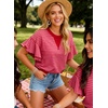 image:imageAcelitt Womens Short Sleeve Knit Tops 2026 Trendy Crewneck Striped T Shirts Casual Summer Blouses OutfitsV Rose