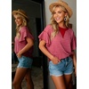 image:imageAcelitt Womens Short Sleeve Knit Tops 2026 Trendy Crewneck Striped T Shirts Casual Summer Blouses OutfitsV Rose