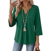 image:imageAcelitt 34 Length Sleeve Womens Tops Boho V Neck Lace Shirt Trendy Blouses Dressy Casual Vacation ClothesBlackish Green
