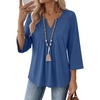 image:imageAcelitt 34 Length Sleeve Womens Tops Boho V Neck Lace Shirt Trendy Blouses Dressy Casual Vacation ClothesSail Blue