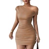 image:imageAcelitt Summer Off the Shoulder Dresses for Women 2026 Short Sleeve Ruched Bodycon Cocktail Party Knit Mini DressElmwood