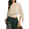 image:imageAcelitt Womens Chiffon Cape Blouse Asymmetrical Flowy Batwing Sleeve Crop Top Dressy Sheer Shawl ShirtBeige