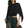 image:imageAcelitt Womens Chiffon Cape Blouse Asymmetrical Flowy Batwing Sleeve Crop Top Dressy Sheer Shawl ShirtBlack