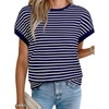 image:imageAcelitt Womens Short Sleeve Knit Tops 2026 Trendy Crewneck Striped T Shirts Casual Summer Blouses OutfitsDirty Blue