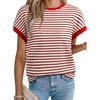image:imageAcelitt Womens Short Sleeve Knit Tops 2026 Trendy Crewneck Striped T Shirts Casual Summer Blouses OutfitsFiery Red