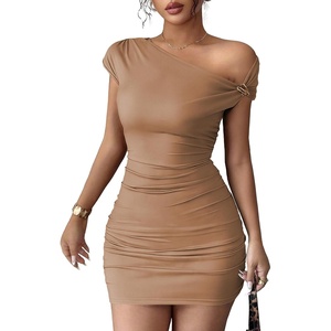 image:imageAcelitt Summer Off the Shoulder Dresses for Women 2026 Short Sleeve Ruched Bodycon Cocktail Party Knit Mini DressElmwood
