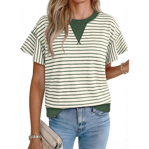 image:imageAcelitt Womens Short Sleeve Knit Tops 2026 Trendy Crewneck Striped T Shirts Casual Summer Blouses OutfitsV Green