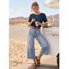 image:imageAcelitt Womens Summer Short Sleeve Knit Tops 2026 Spring Trendy Casual Crew Neck Color Block Sweater BlousesLight Blue
